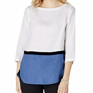 J. Jill Love Linen Colorblock Lagenlook Boho Linen Blouse Top Size 1X